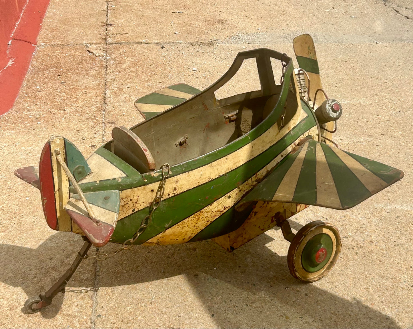 ANTIQUE WOOD AND METAL CAROUSEL AIRPLANE WITH ORIGINAL PAINT