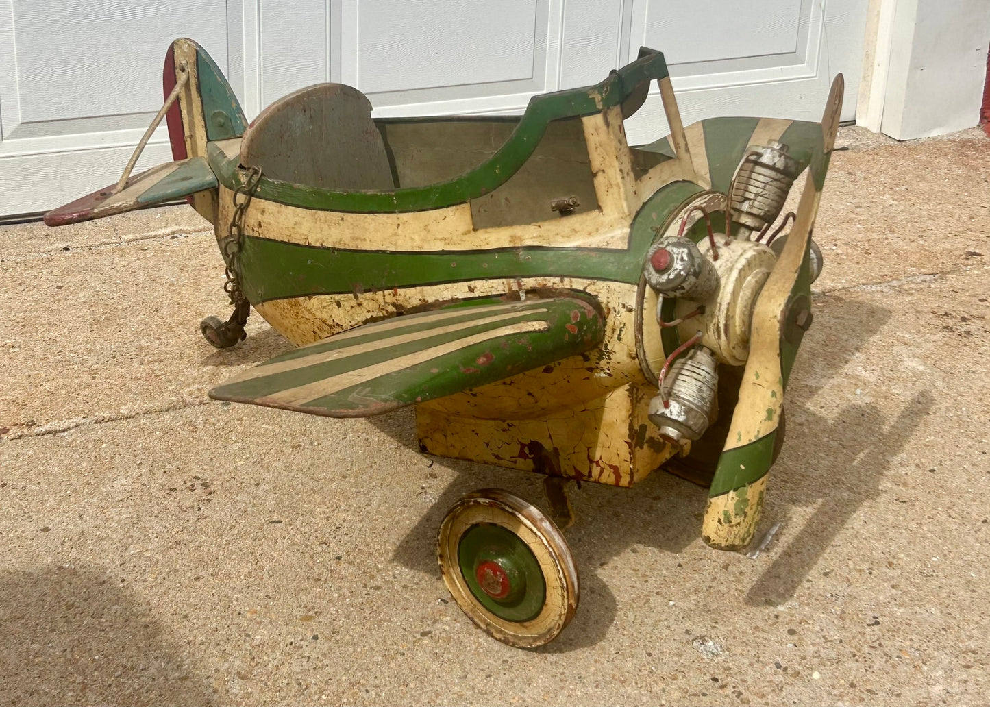 ANTIQUE WOOD AND METAL CAROUSEL AIRPLANE WITH ORIGINAL PAINT