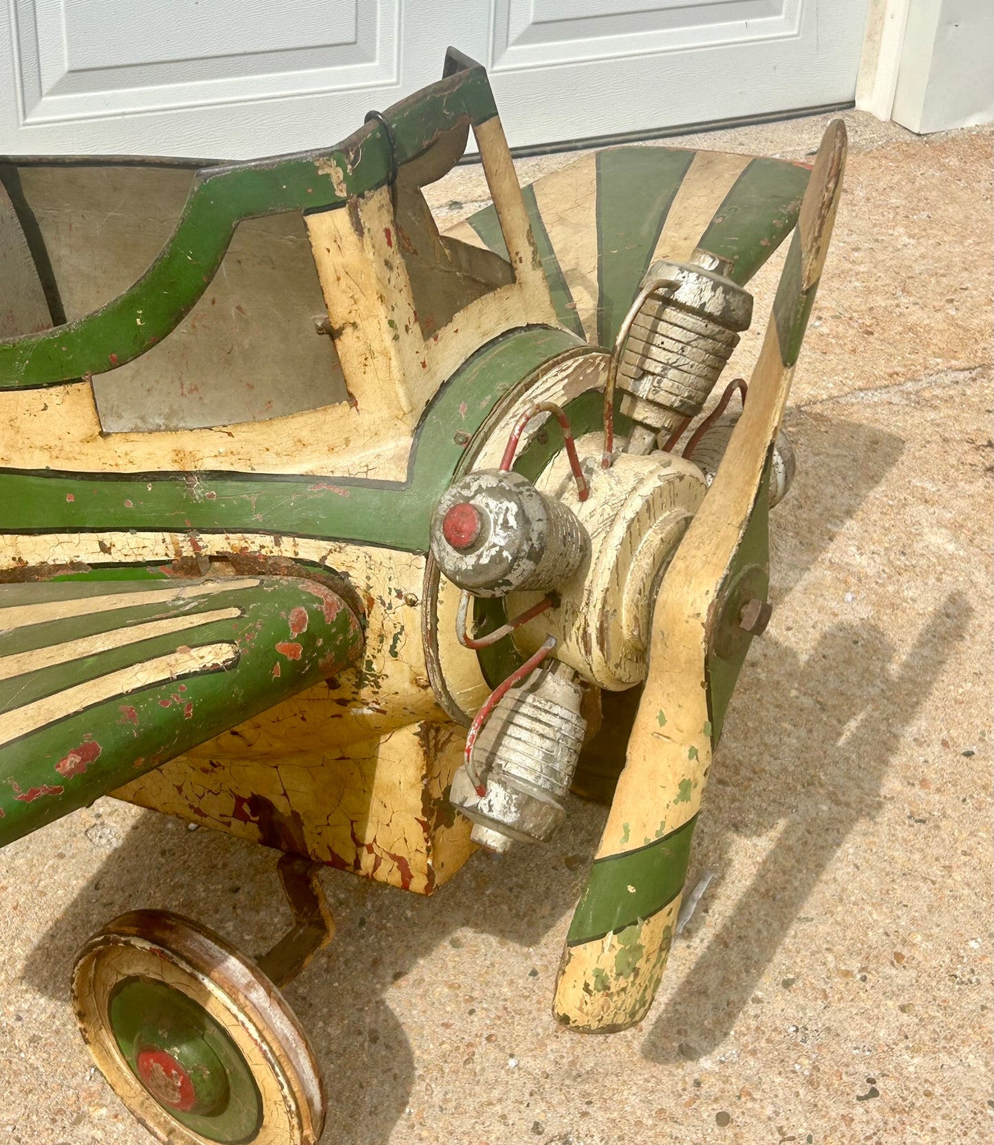 ANTIQUE WOOD AND METAL CAROUSEL AIRPLANE WITH ORIGINAL PAINT