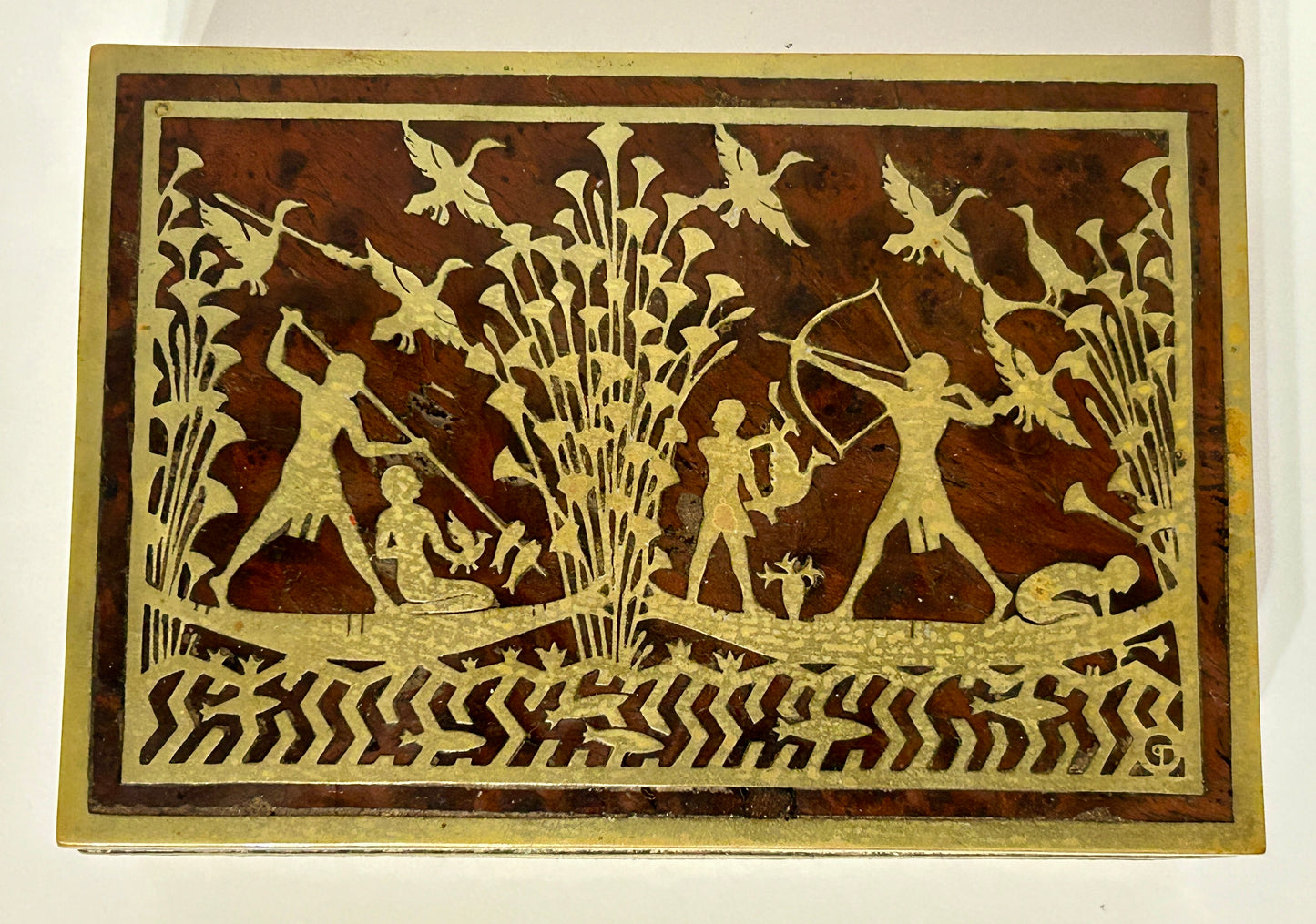 ERHARD & SOHNE BRASS INLAY ROSEWOOD EGYPTIAN DESIGN BOX