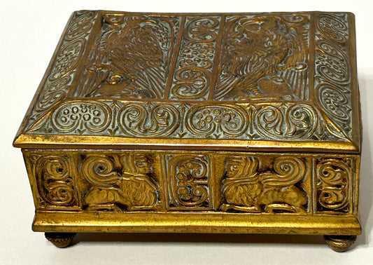 ANTIQUE JENNINGS BROTHERS BIRD DESIGN BRASS BOX