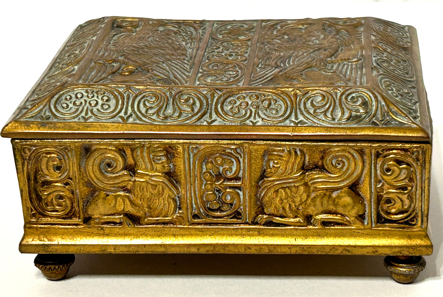 ANTIQUE JENNINGS BROTHERS BIRD DESIGN BRASS BOX