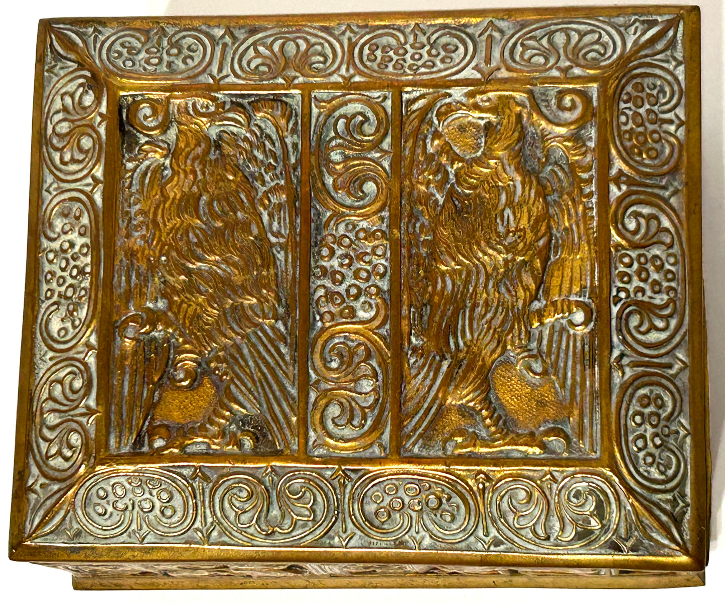 ANTIQUE JENNINGS BROTHERS BIRD DESIGN BRASS BOX