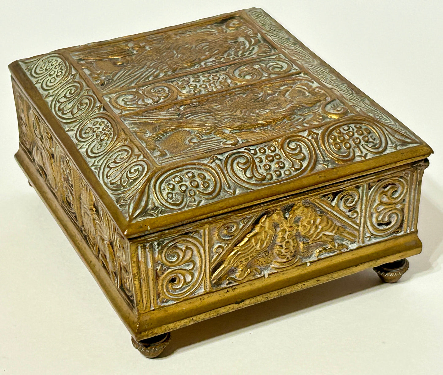 ANTIQUE JENNINGS BROTHERS BIRD DESIGN BRASS BOX