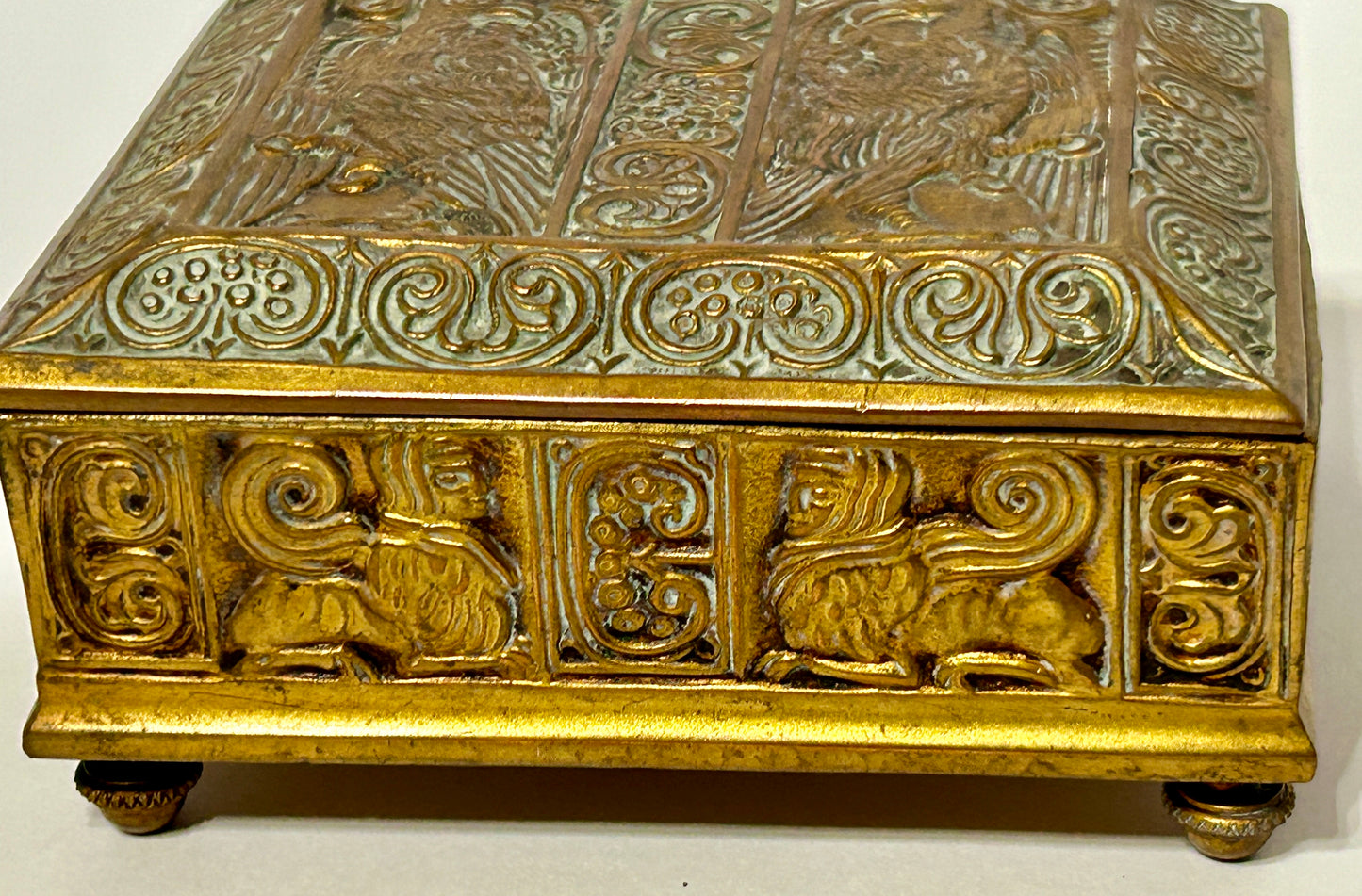 ANTIQUE JENNINGS BROTHERS BIRD DESIGN BRASS BOX