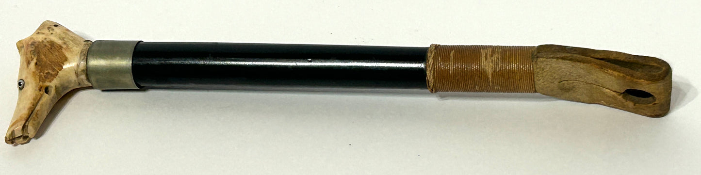 ANTIQUE BONE FIGURAL DOG HEAD RIDING CROP WITH WHISTLE