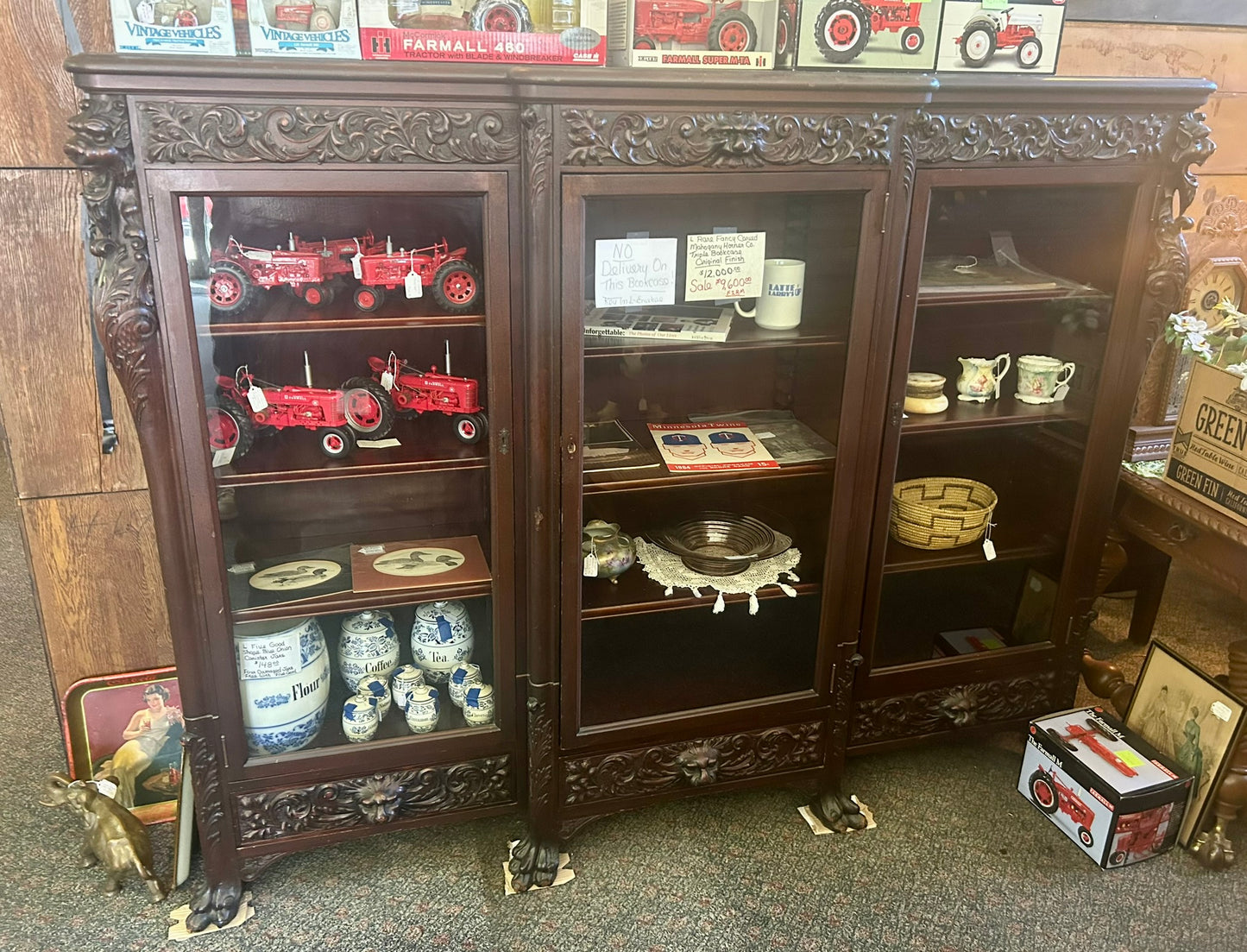 Horner fancy carved mahogany bookcase