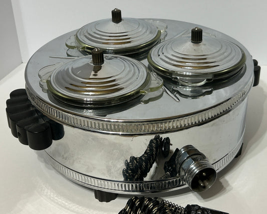 MID CENTURY KROMASTER CHROME FOOD WARMER BY LEHMAN BROTHERS NEW YORK