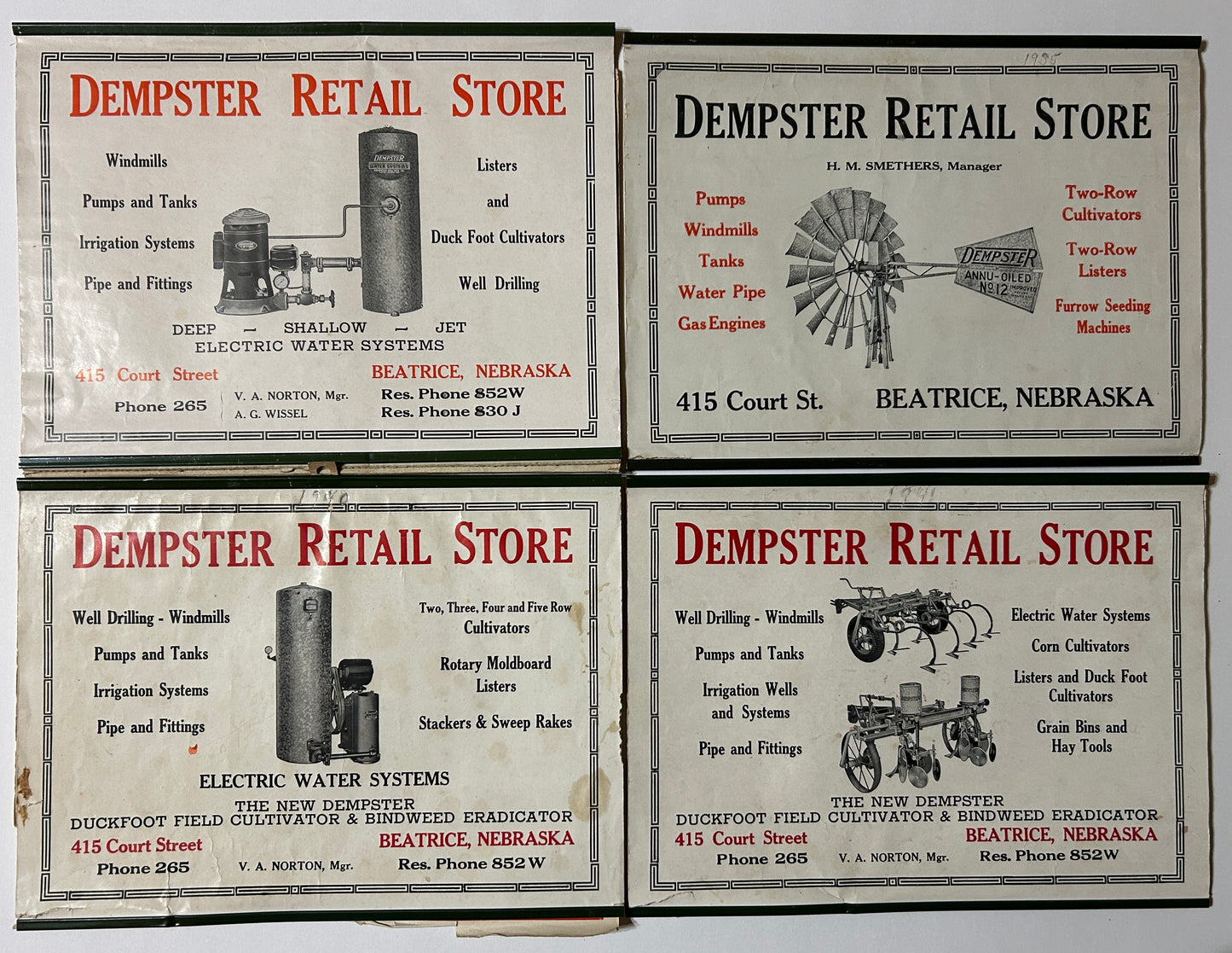 DEMPSTER WINDMILL COMPANY BEATRICE NEBRASKA CALENDARS FROM 1932 TO 1946