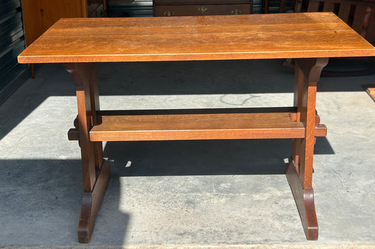 STICKLEY OAK TRESTLE TABLE WITH ORIGINAL FINISH