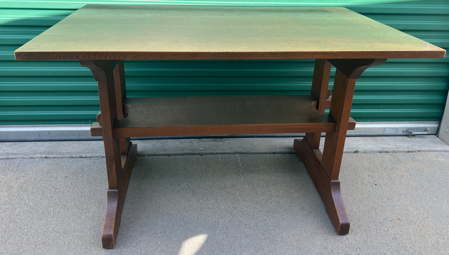 STICKLEY OAK TRESTLE TABLE WITH ORIGINAL FINISH