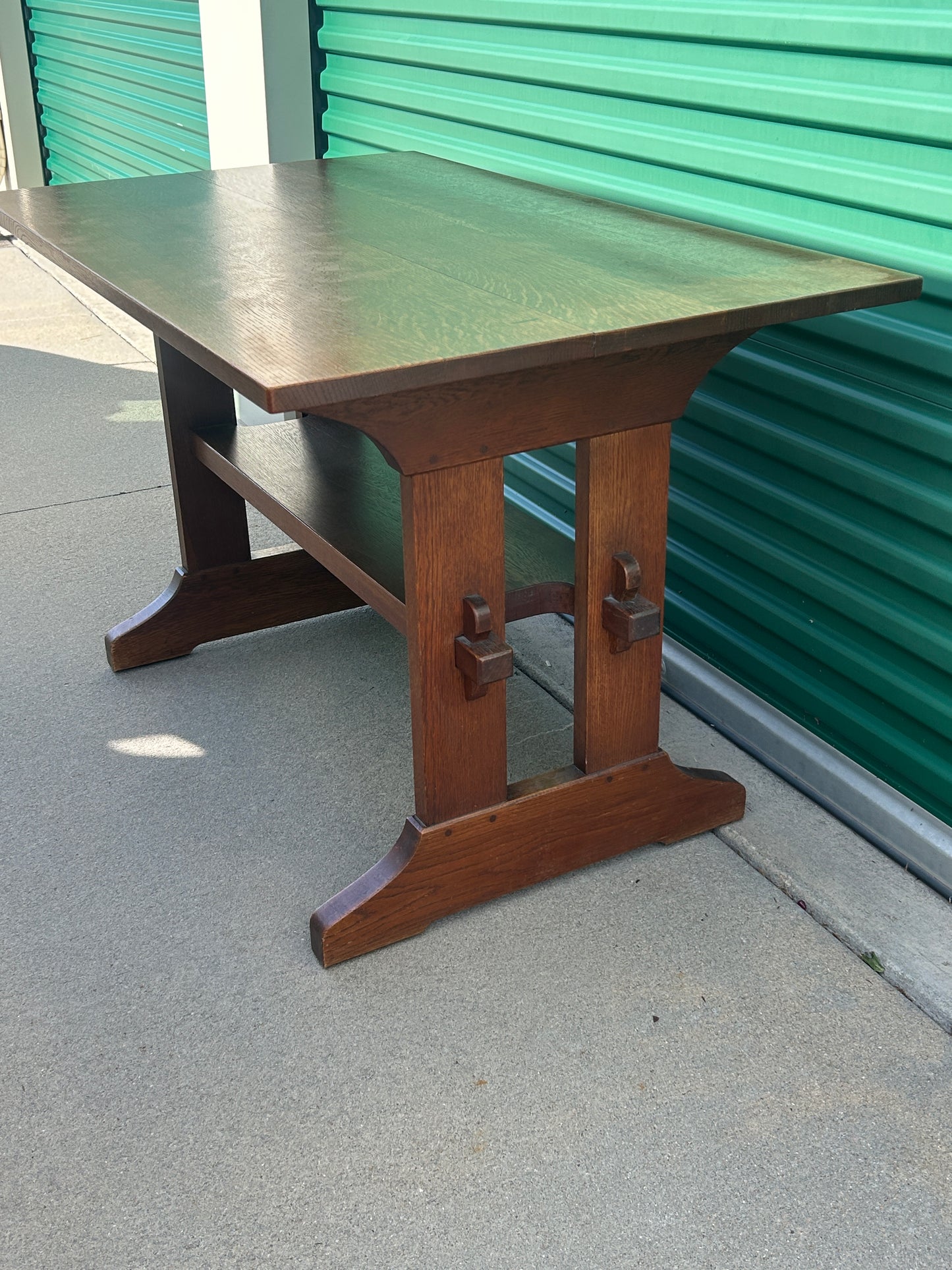 STICKLEY OAK TRESTLE TABLE WITH ORIGINAL FINISH