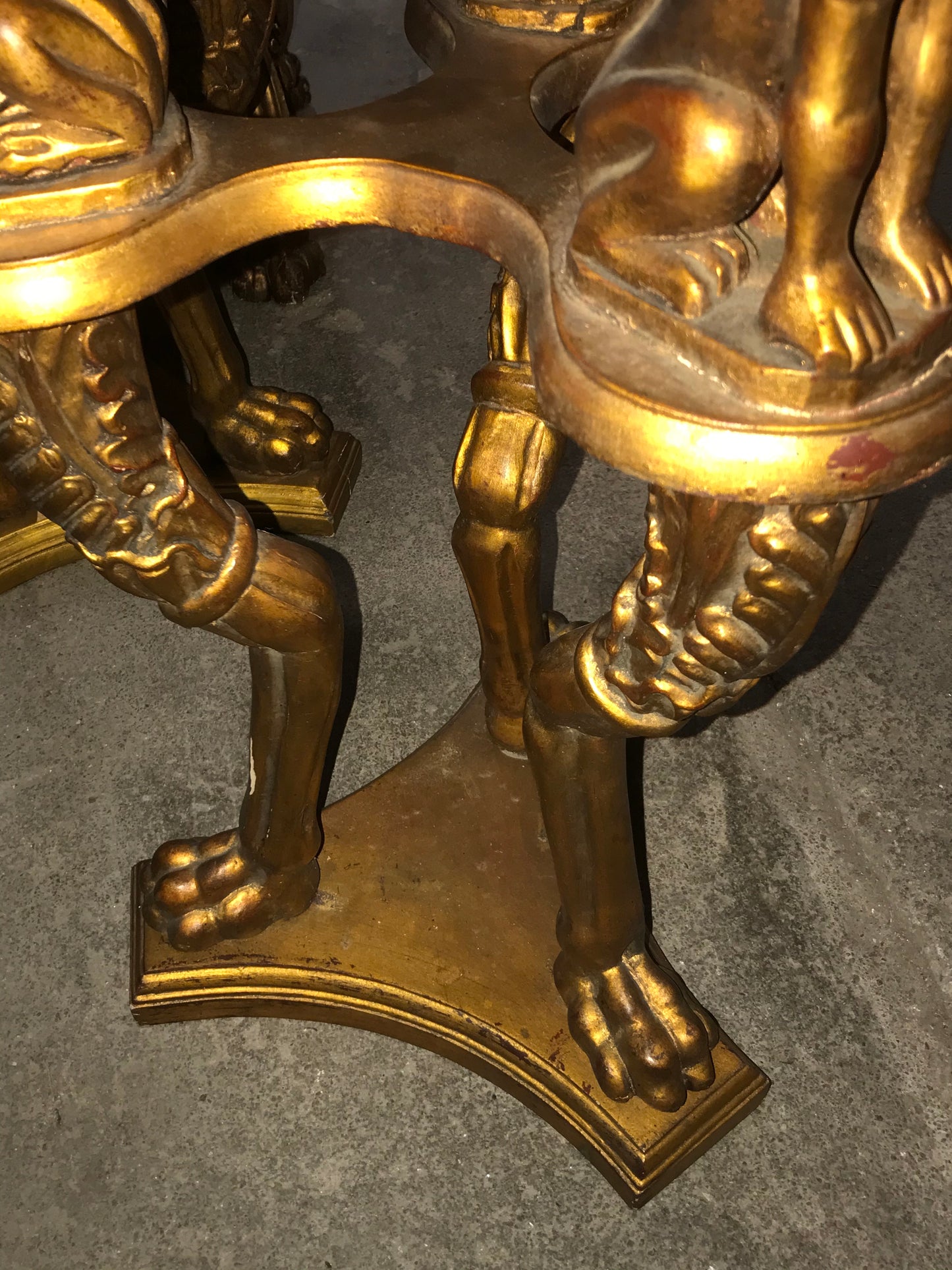 ANTIQUE GILT PAIR SMALL STANDS WITH FEMALE WINGED FIGURES