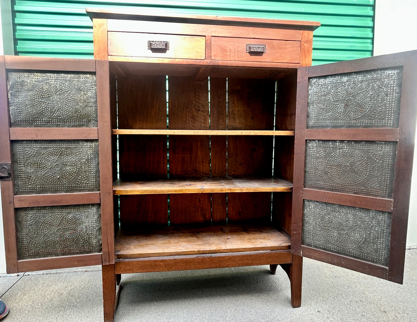 ANTIQUE PIE SAFE WITH STAR SHAPE PIERCED TINS