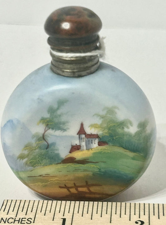 ANTIQUE HAND PAINTED SCENT BOTTLE WITH LANDSCAPE