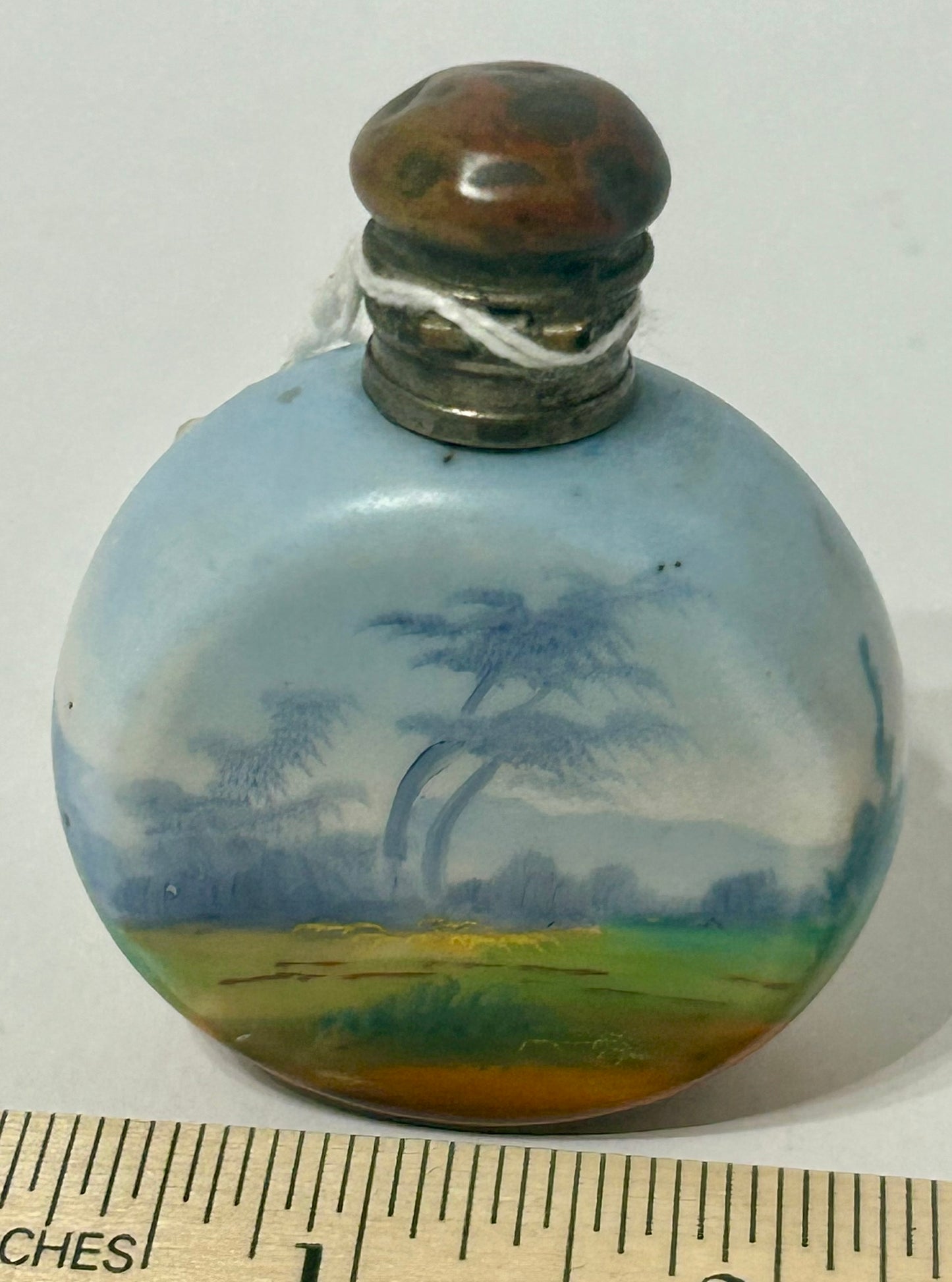 ANTIQUE HAND PAINTED SCENT BOTTLE WITH LANDSCAPE