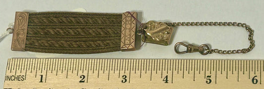 POCKET WATCH CHAIN WITH HUMAN HAIR WOVEN FOB