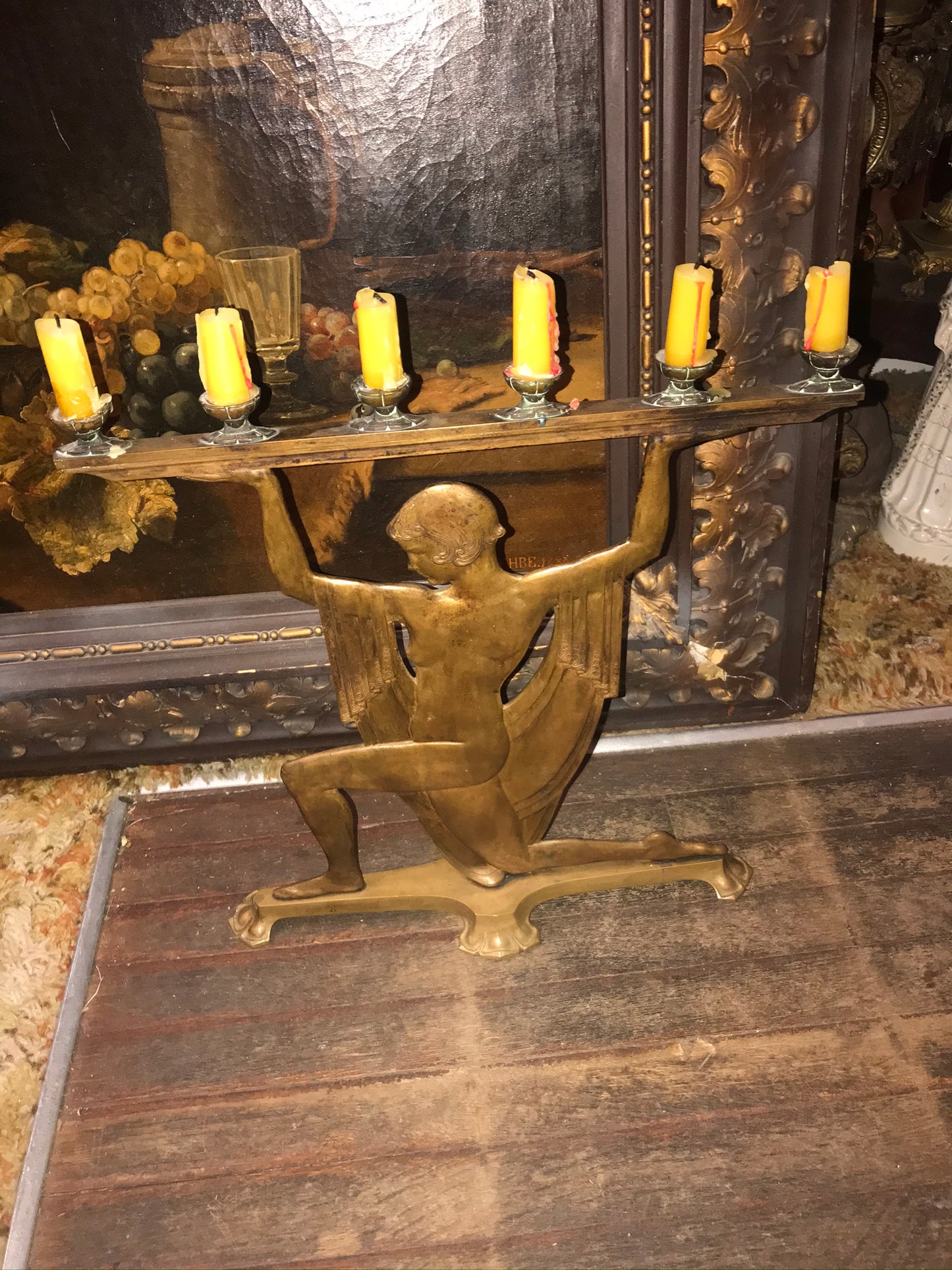 ANTIQUE BRONZE DECO FIGURAL CANDLEHOLDER BY EMORY P. SEIDEL