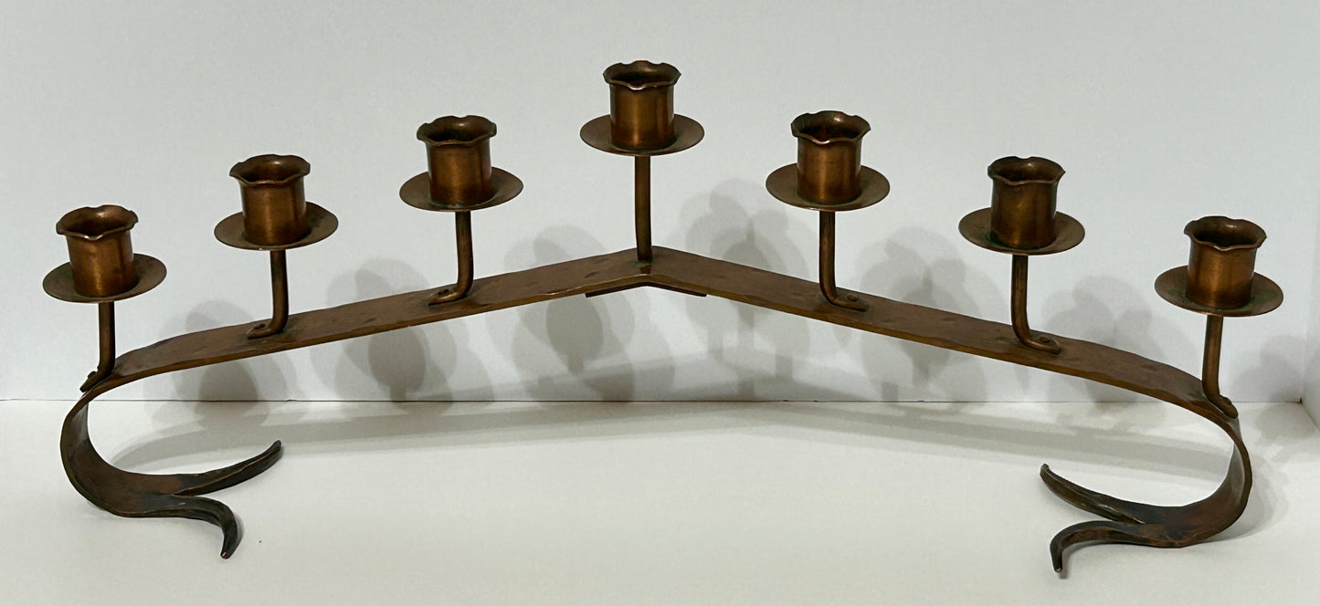 ERHARD GLENDER COPPER HANDWROUGHT CANDLE HOLDER FOR SEVEN CANDLES
