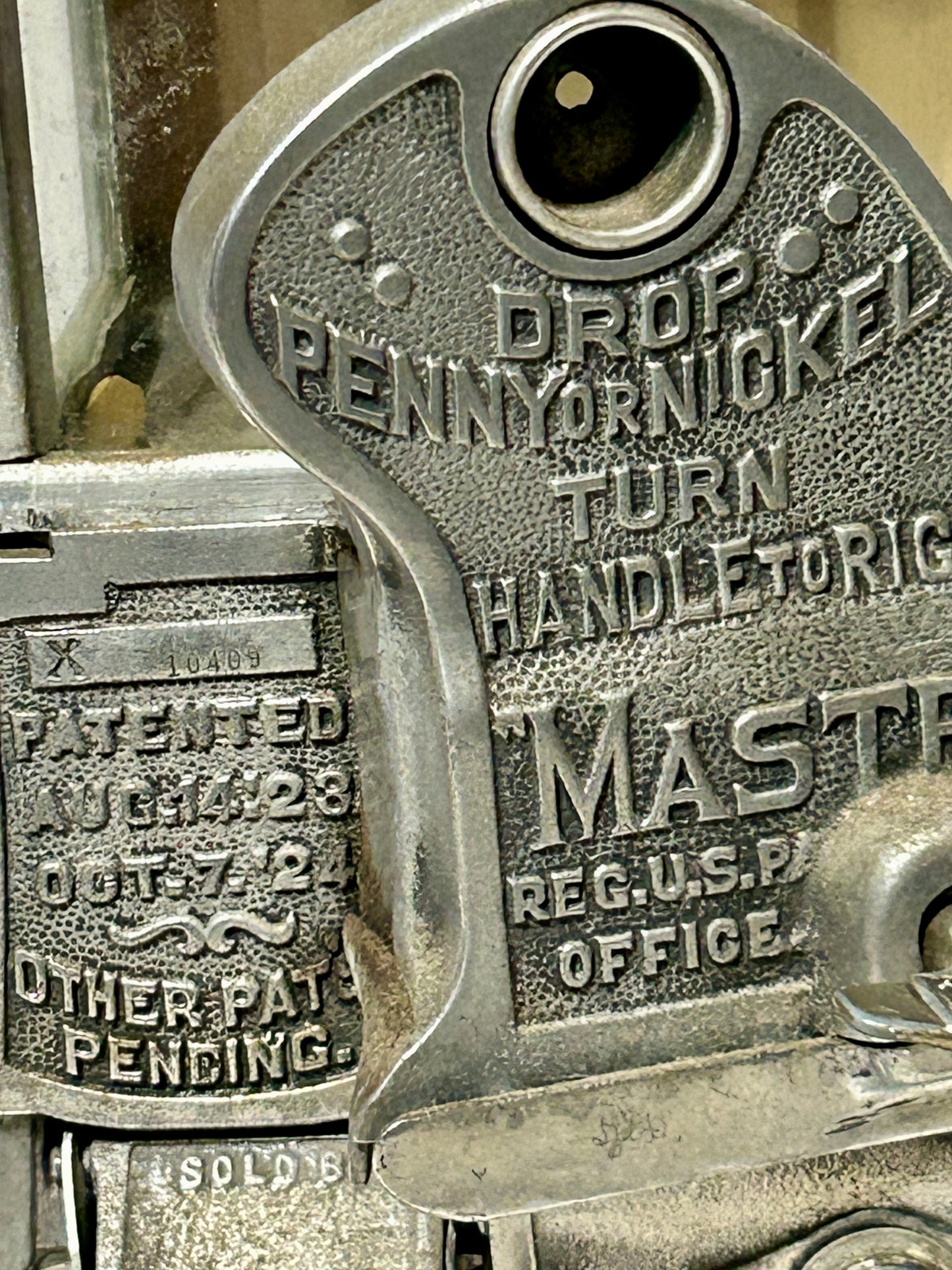 MASTER'S GOOSENECK VENDING MACHINE PENNY OR NICKEL OPERATED GREEN AND TAN ENAMELED