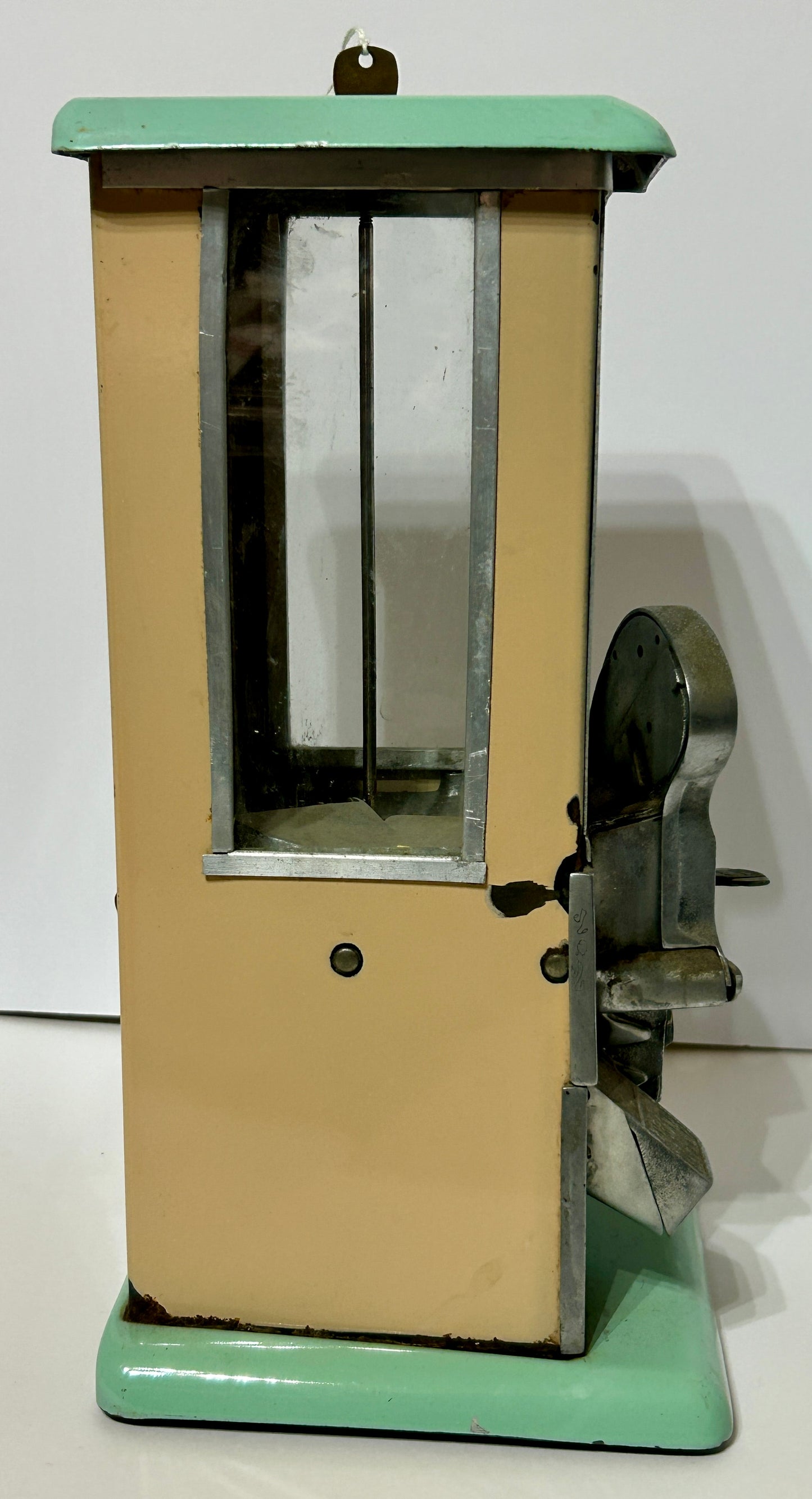 MASTER'S GOOSENECK VENDING MACHINE PENNY OR NICKEL OPERATED GREEN AND TAN ENAMELED
