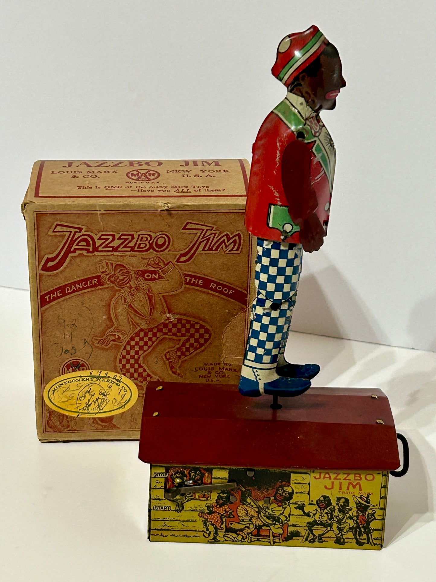 JAZZBO JIM WIND UP TIN TOY BY MARX WITH BOX