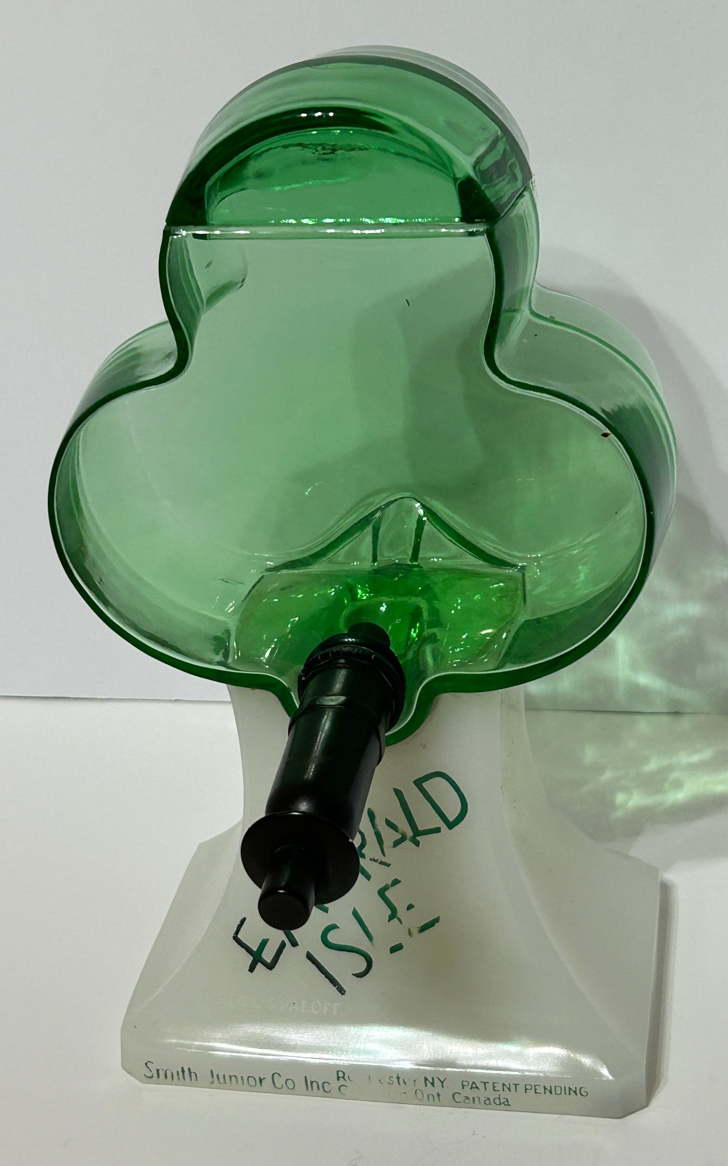 EMERALD ISLE SHAMROCK SHAPE FIGURAL GLASS STORE DISPENSER