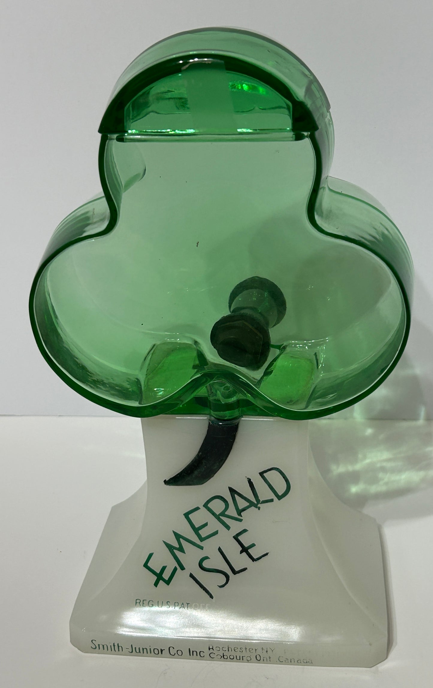 EMERALD ISLE SHAMROCK SHAPE FIGURAL GLASS STORE DISPENSER