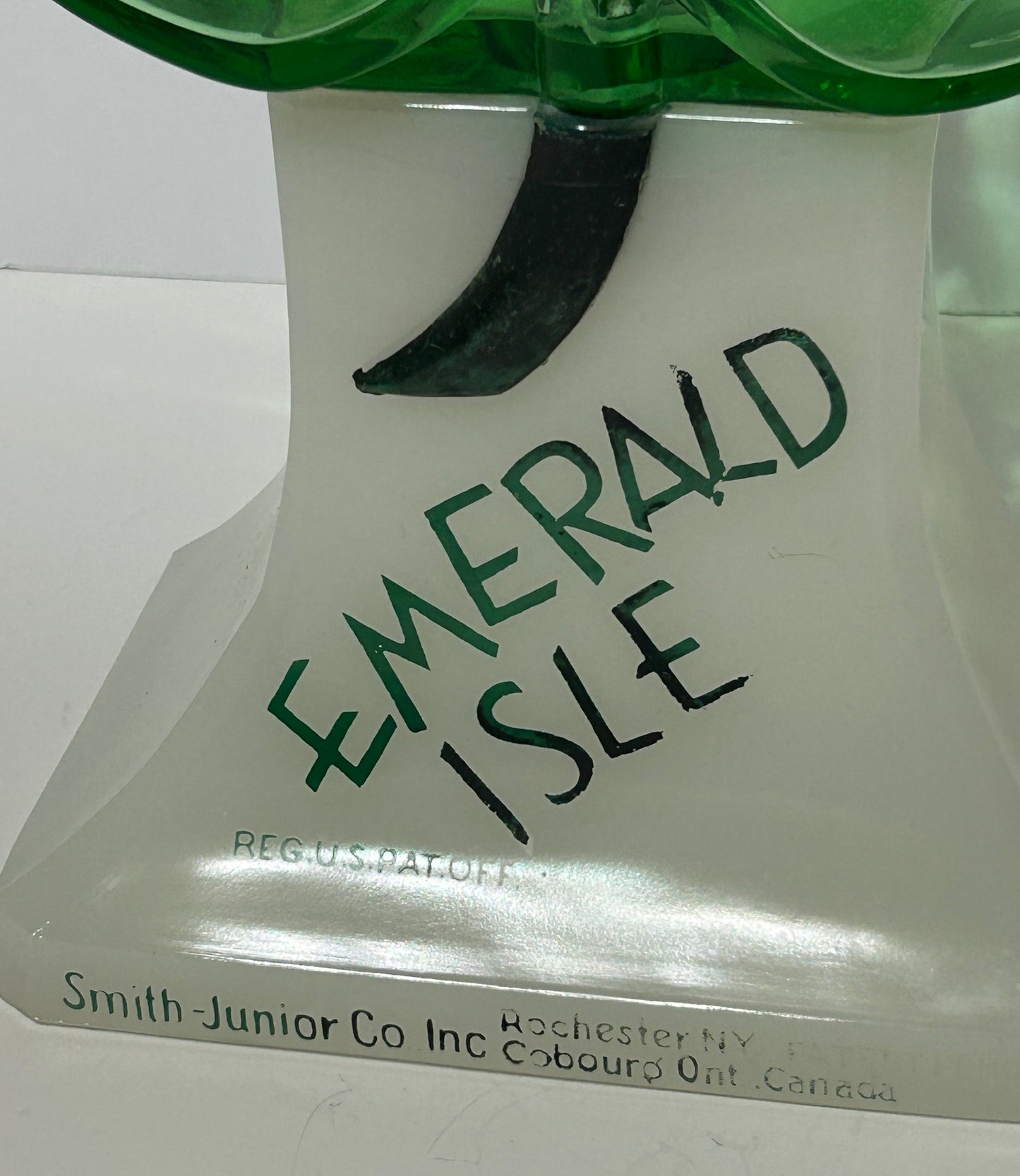EMERALD ISLE SHAMROCK SHAPE FIGURAL GLASS STORE DISPENSER