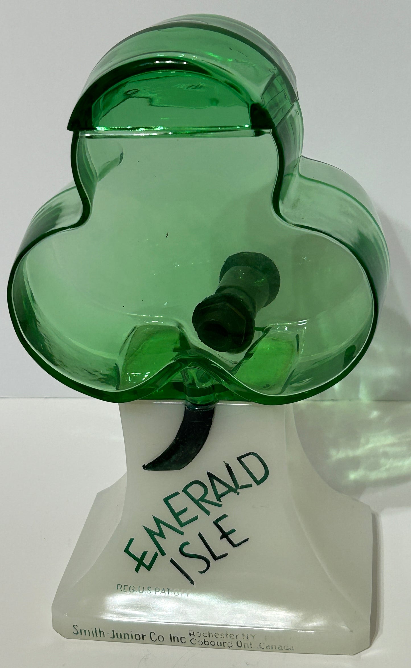 EMERALD ISLE SHAMROCK SHAPE FIGURAL GLASS STORE DISPENSER