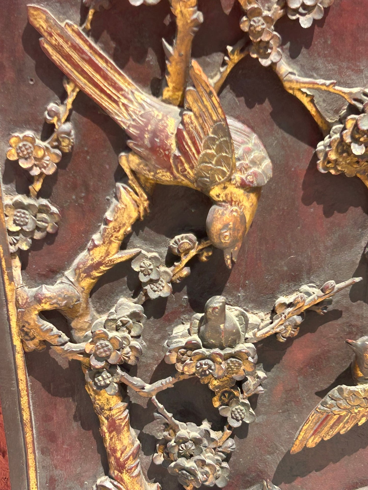 CHINESE ANTIQUE CARVED PANEL WITH BIRDS