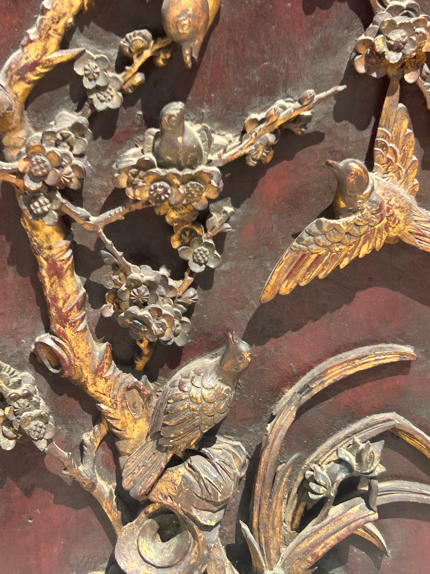 CHINESE ANTIQUE CARVED PANEL WITH BIRDS