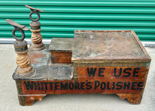 WHITTEMORE'S POLISH SHOE SHINE ADVERTISING STAND ANTIQUE, WOULD MAKE INTERESTING COFFEE TABLE