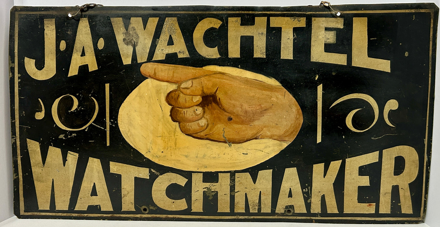 ANTIQUE METAL WATCH MAKER METAL SIGN HAND PAINTED