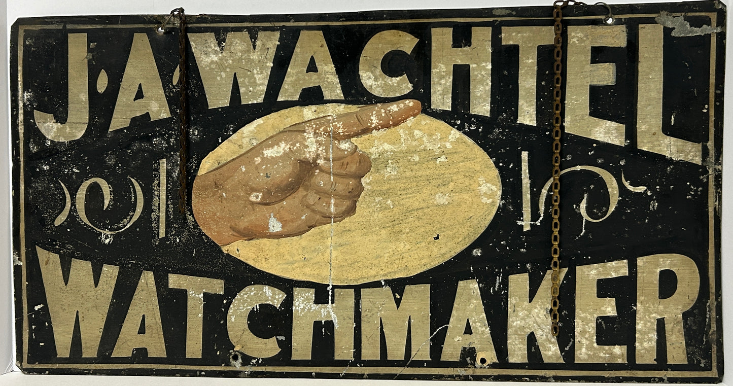 ANTIQUE METAL WATCH MAKER METAL SIGN HAND PAINTED