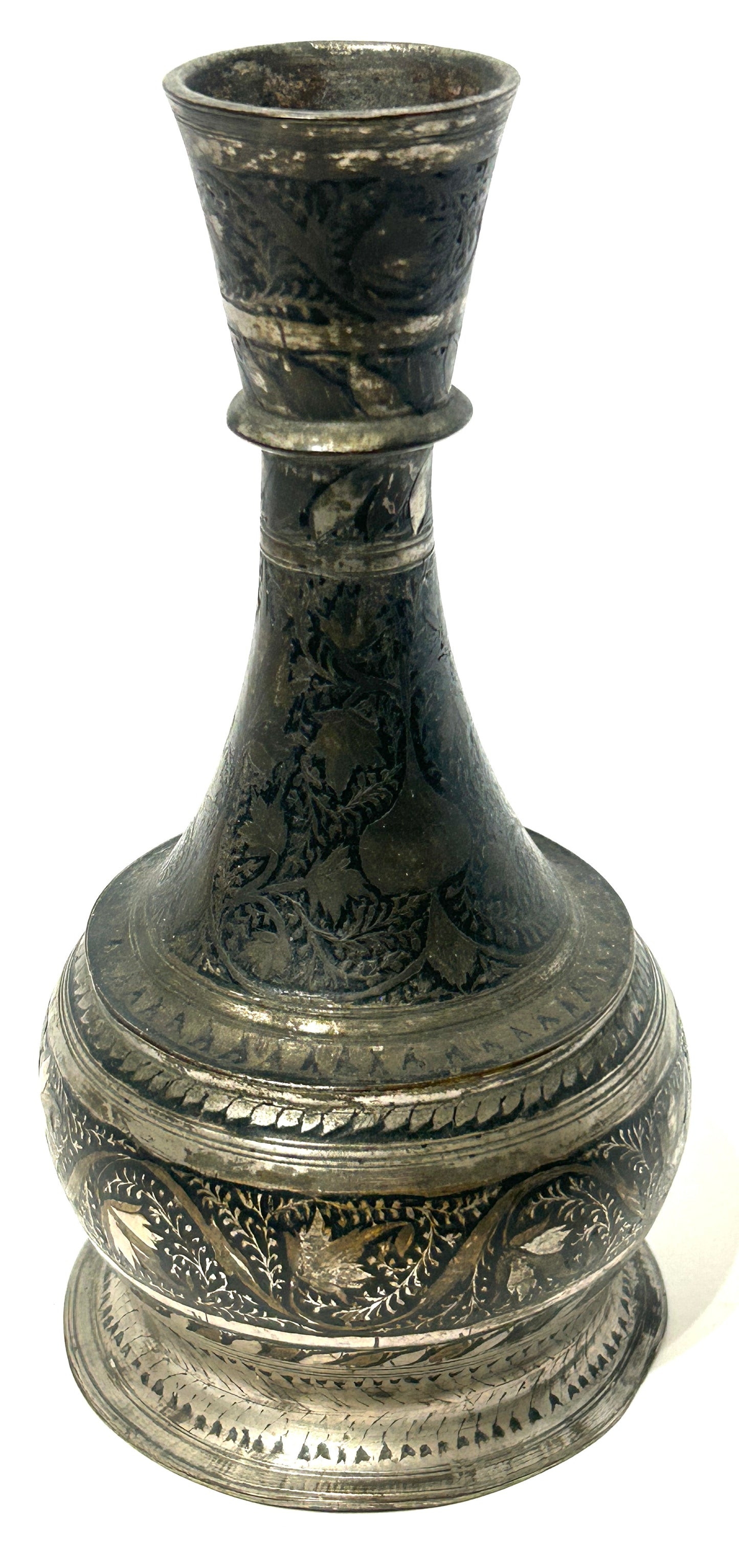 PERSIAN 1800'S QAJAR KUFI INLAID METAL VASE