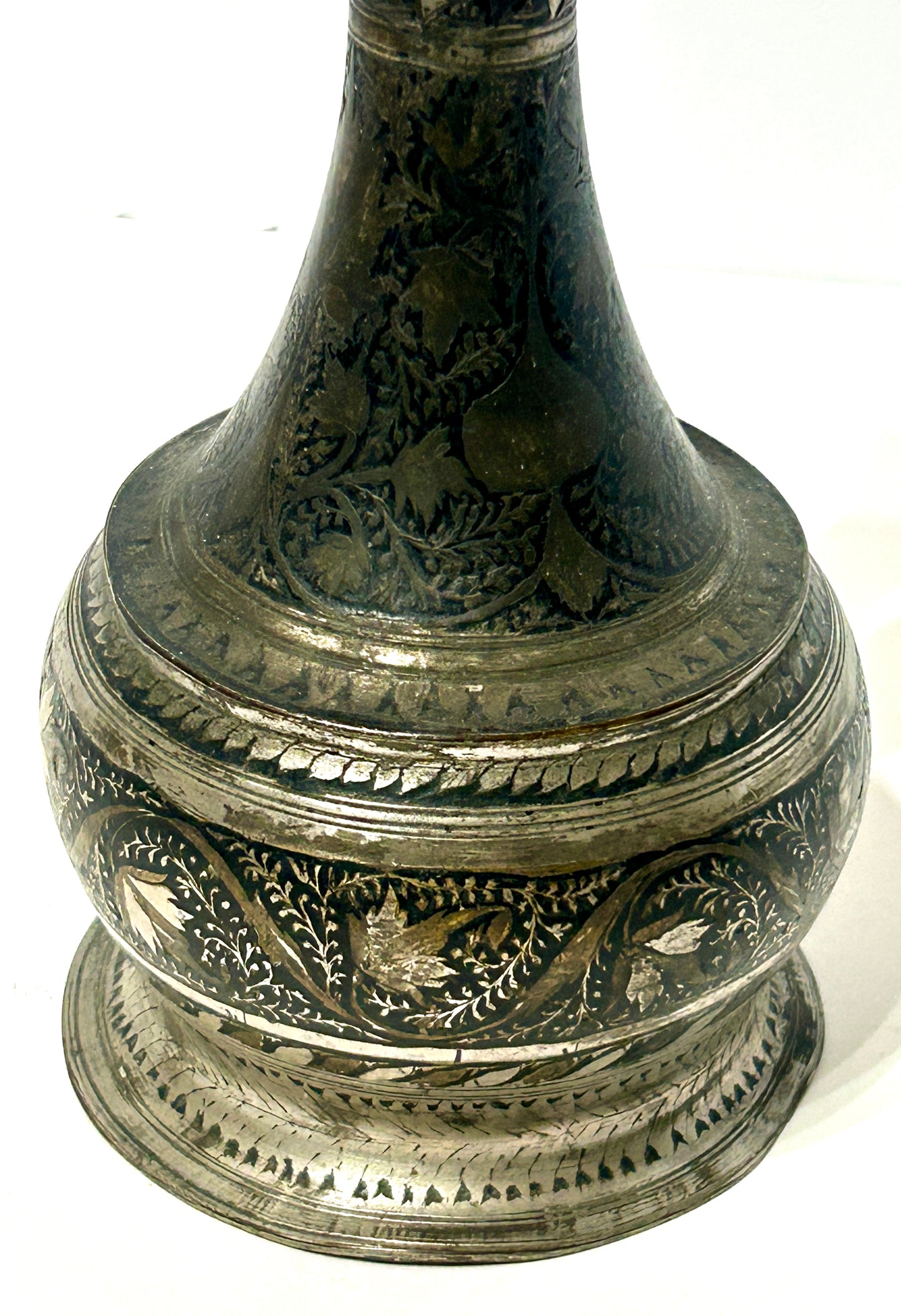 PERSIAN 1800'S QAJAR KUFI INLAID METAL VASE