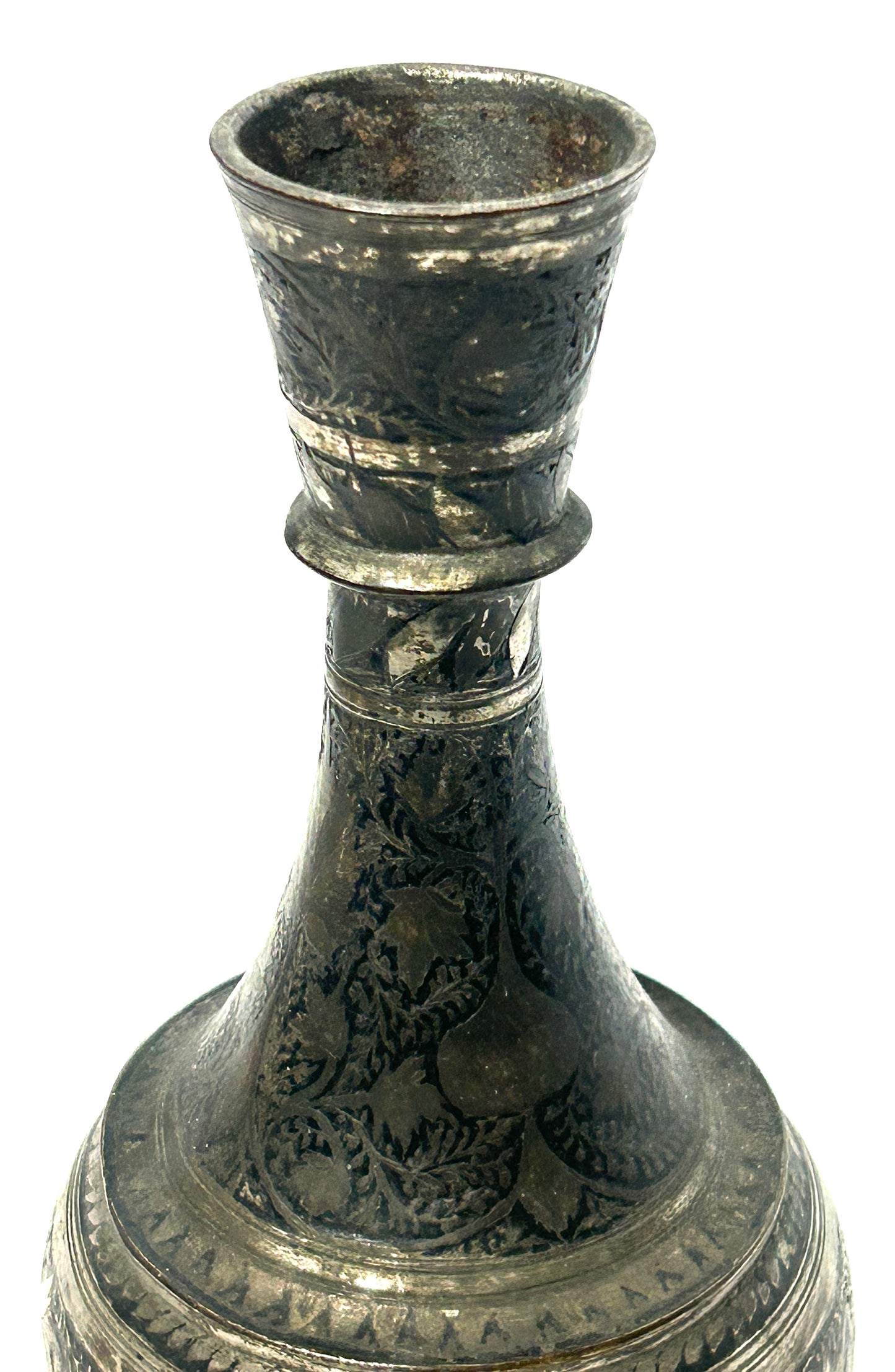 PERSIAN 1800'S QAJAR KUFI INLAID METAL VASE