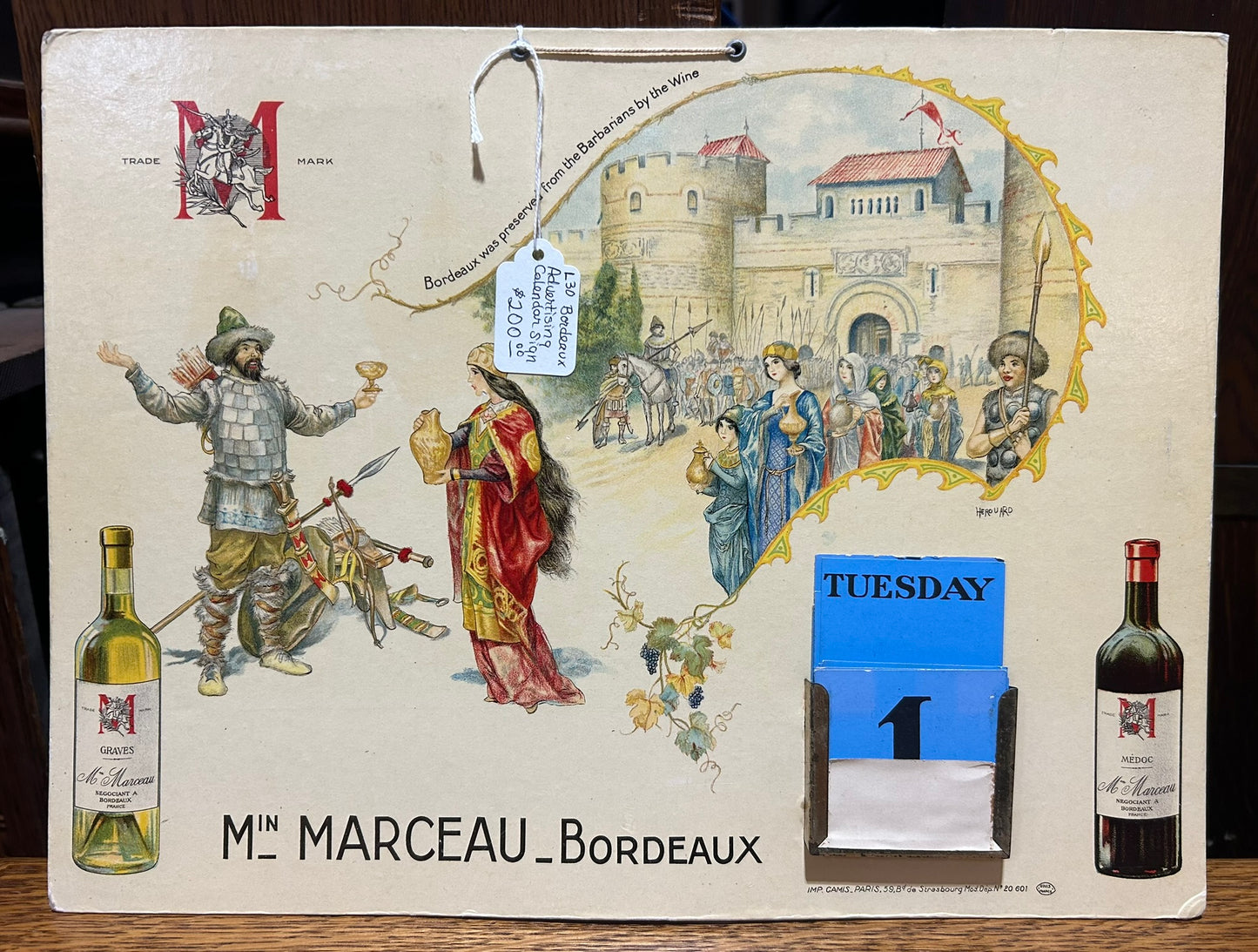 BORDEAUX FRENCH ADVERTISING CALENDAR SIGN