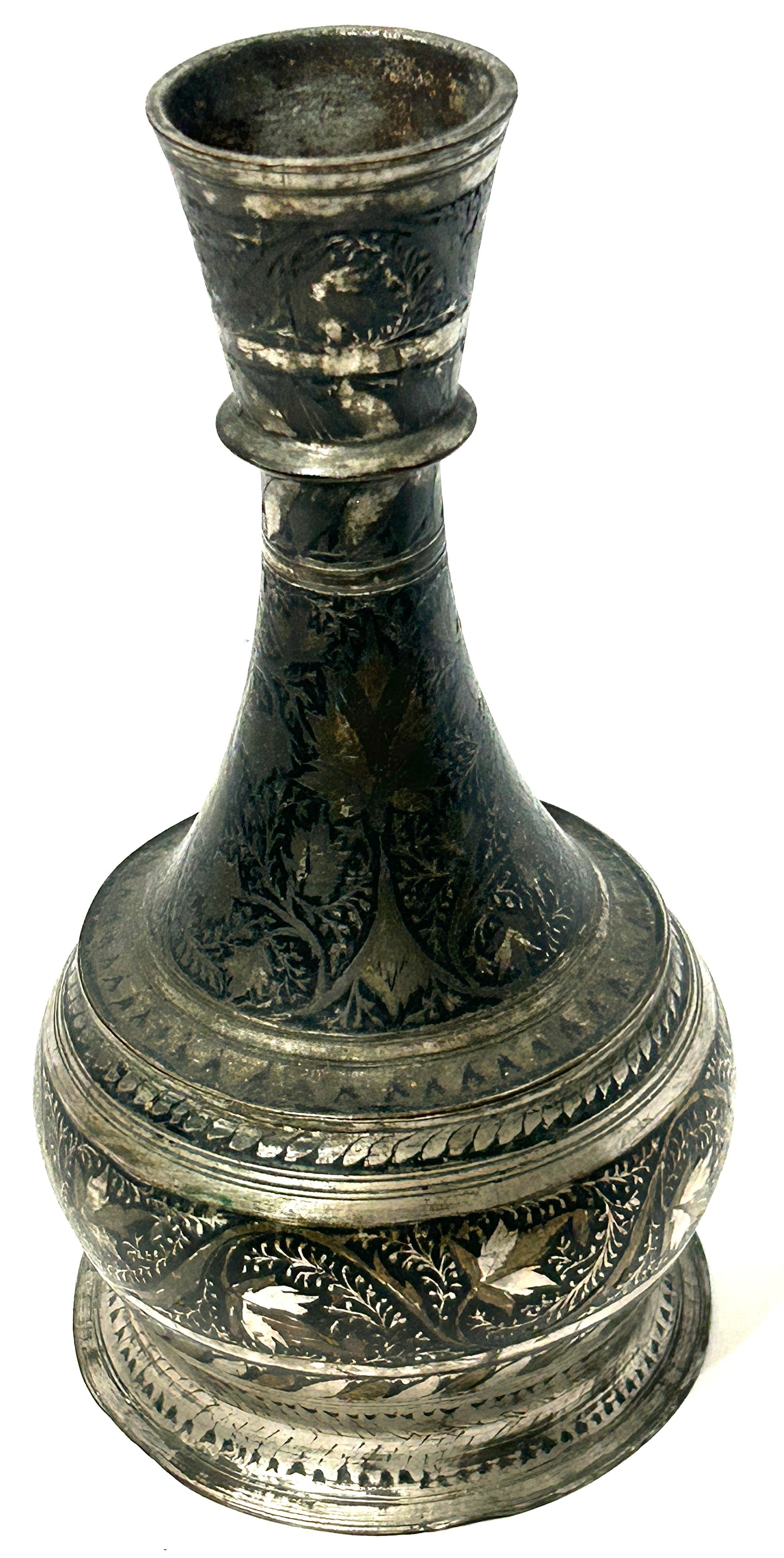 PERSIAN 1800'S QAJAR KUFI INLAID METAL VASE