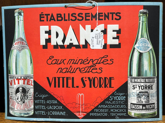 FRENCH MINERAL WATER CARDBOARD ADVERTISING SIGN