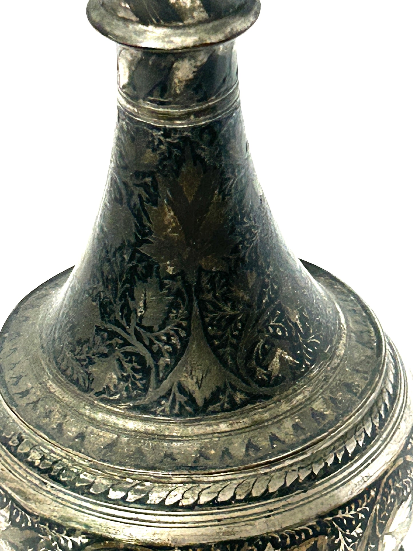 PERSIAN 1800'S QAJAR KUFI INLAID METAL VASE