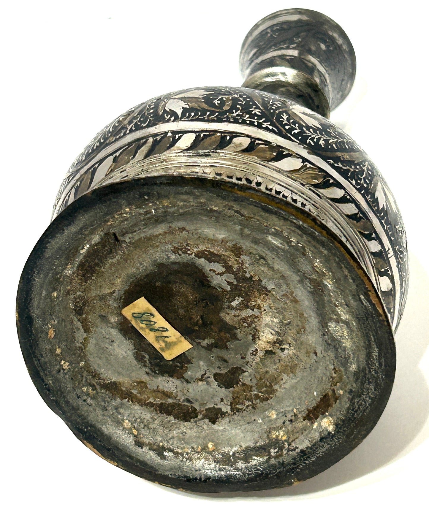 PERSIAN 1800'S QAJAR KUFI INLAID METAL VASE