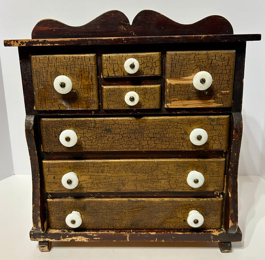 ANTIQUE EARLY SEVEN DRAWER PAINT DECORATED SMALL CABINET