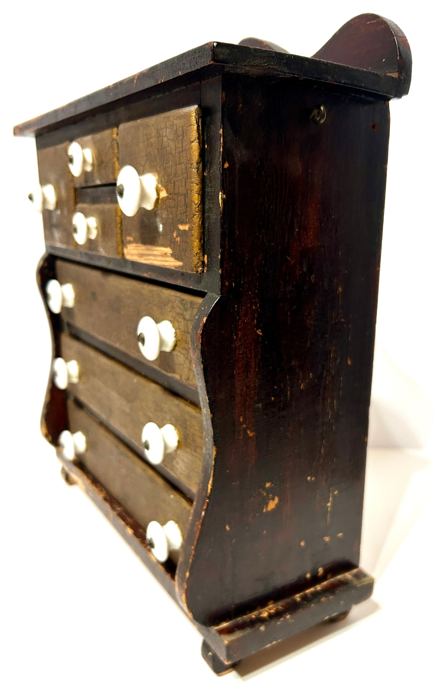 ANTIQUE EARLY SEVEN DRAWER PAINT DECORATED SMALL CABINET