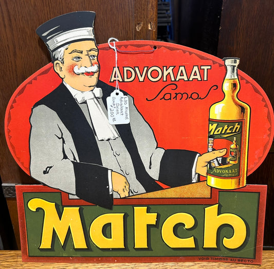 ADVOKAAT MATCH DUTCH CARDBOARD ADVERTISING SIGN