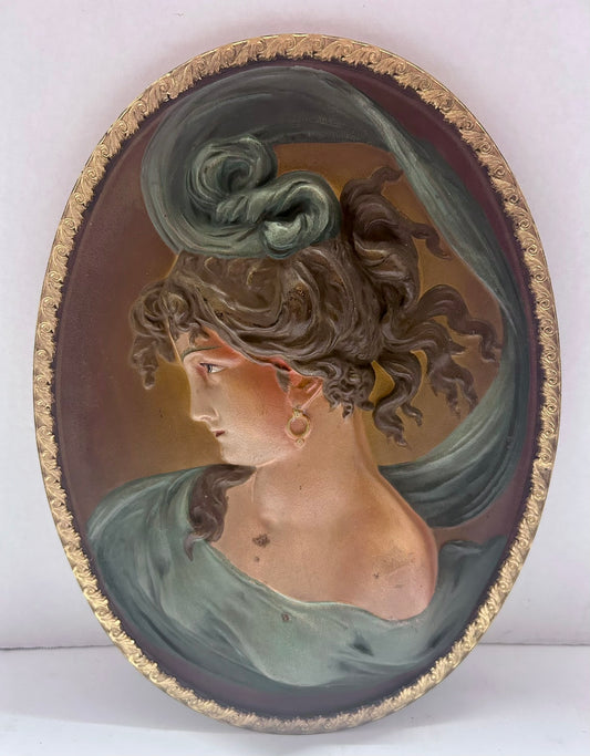 BRADLEY AND HUBBARD CAST IRON PLAQUE OF LADY
