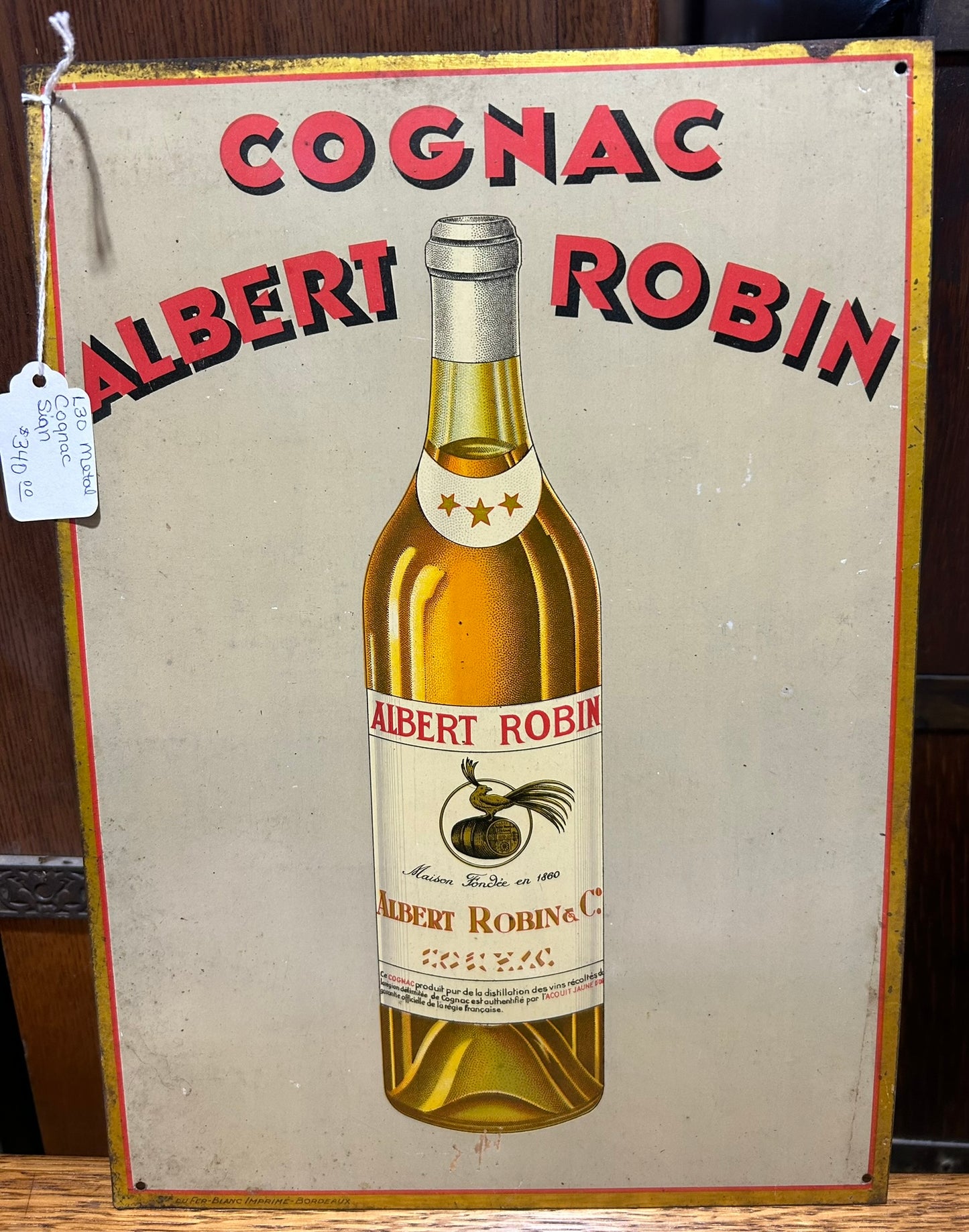 TIN ALBERT ROBIN COGNAC ADVERTISING SIGN