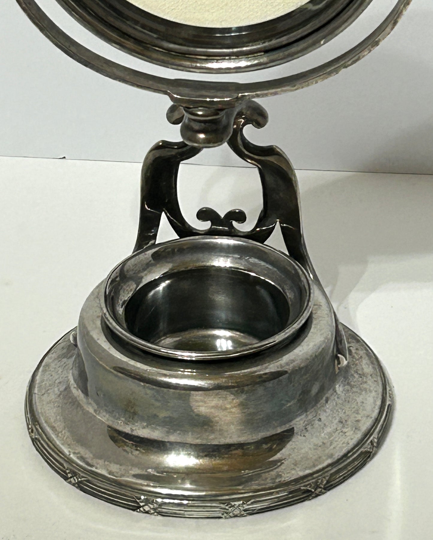 ANTIQUE 1800'S SILVERPLATE SHAVING MIRROR ON STAND