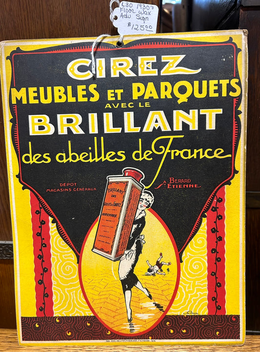 1930's FRENCH BRILLANT FLOOR WAX ADVERTISING SIGN